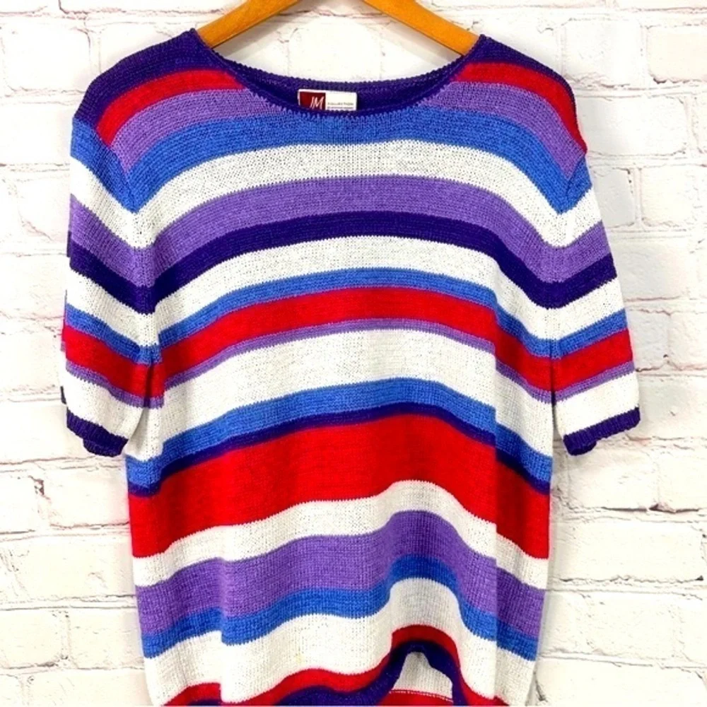 Vintage women’s summer sweater top blouse spring  Size XL Colorful Stripes cozy